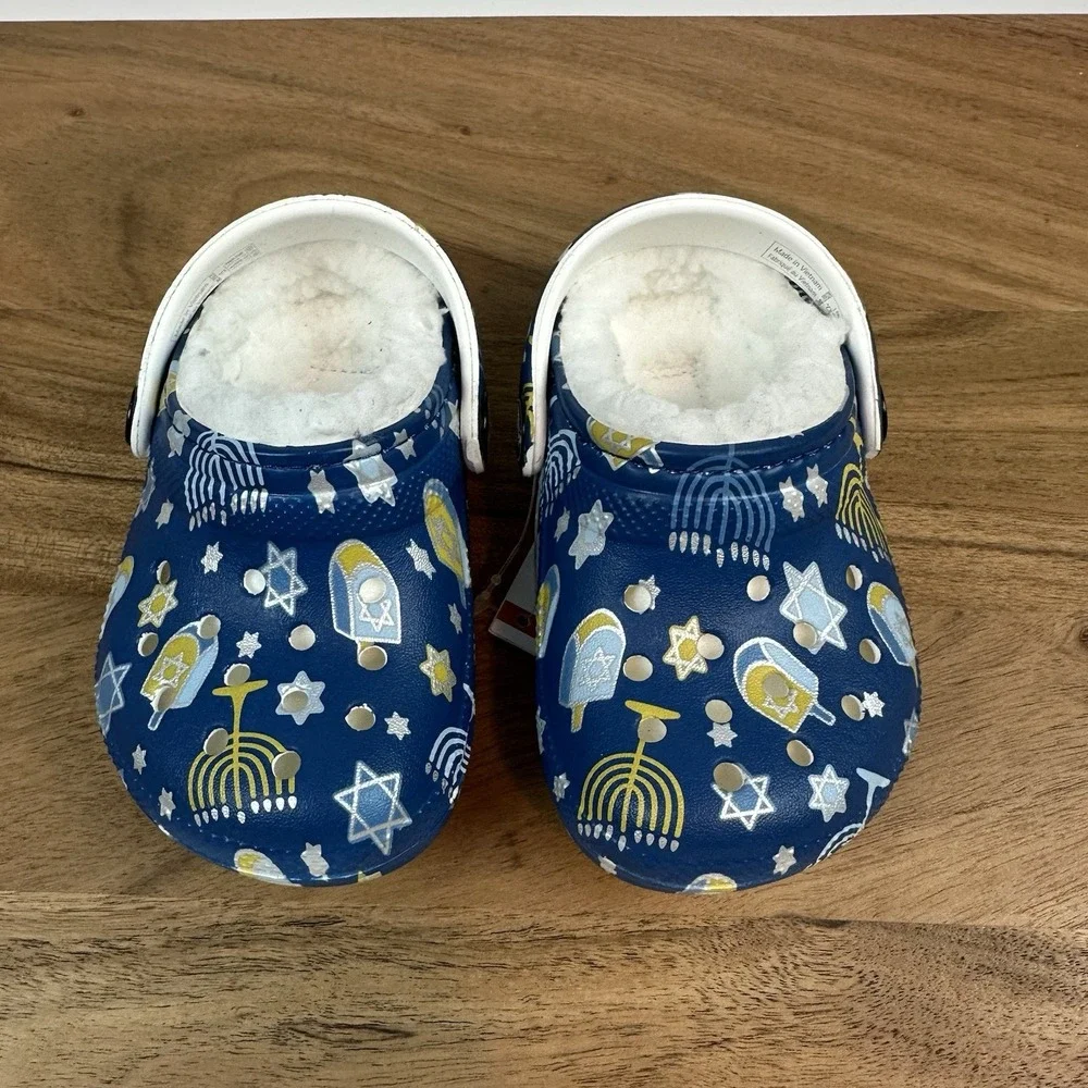 New Little Kids Crocs Classic Lined Blue Hanukkah Clogs Shoes Sandals Size‎ 5 C